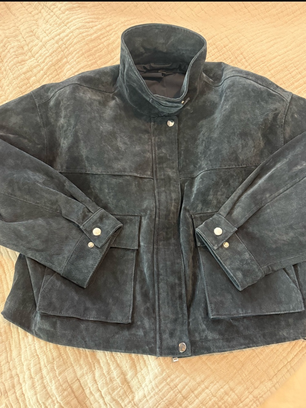 Zara 100% Suede Funnel Neck Bomber Jacket NWOT 1124